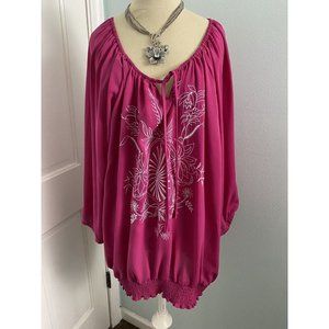 WOMENS LANE BRYANT PINK FLORAL EMBROIDERY TOP ~ Size 22/24.